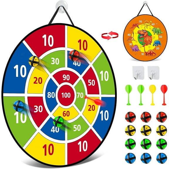 Fangsheng Large Dart Board for Kids, Kids Double-Sided Dart Board with Sticky Balls and Darts, Indoor/Outdoor Sport Fun Party Play Game Toys, Gifts for 3 4 5 6 7 8 9 10 11 12 Year Old Boys Girls