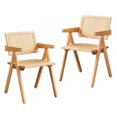 thumbnail image 1 of Fangsheng Modern Farmhouse Dining Side Chair Set of 2, Wood Armchair Reading Chair with Faux Rattan Seat & Back, Natural, 1 of 6