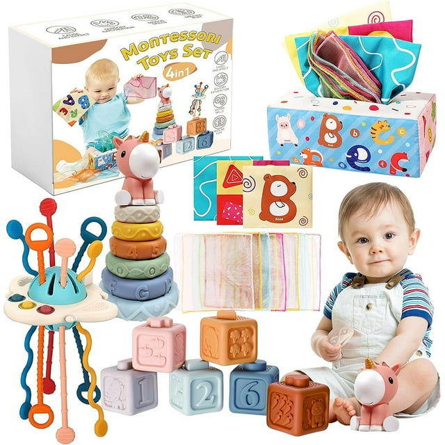 Fangsheng Montessori Baby Toys for 6+ Month Old, 4 in 1 Montessori Toys