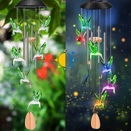 Fangsheng Solar Hummingbird Wind Chimes Outdoor, Waterproof LED Wind Chimes
