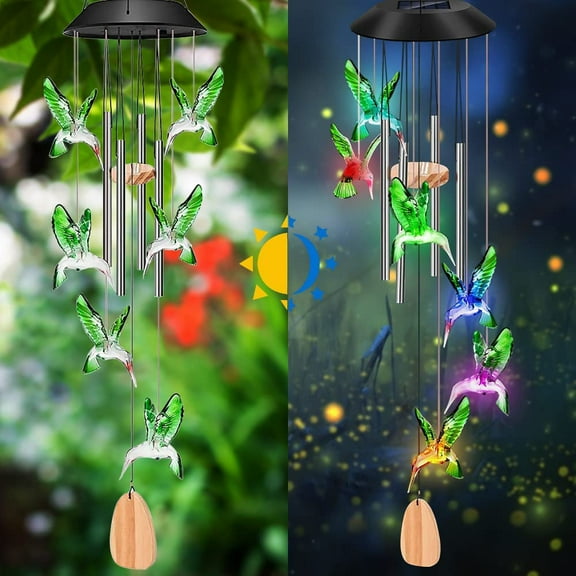 Fangsheng Solar Hummingbird Wind Chimes Outdoor, Waterproof LED Wind Chimes
