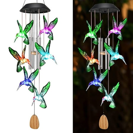 Fangsheng Wind Chimes, Hummingbird Solar Wind Chimes for Outside, Green