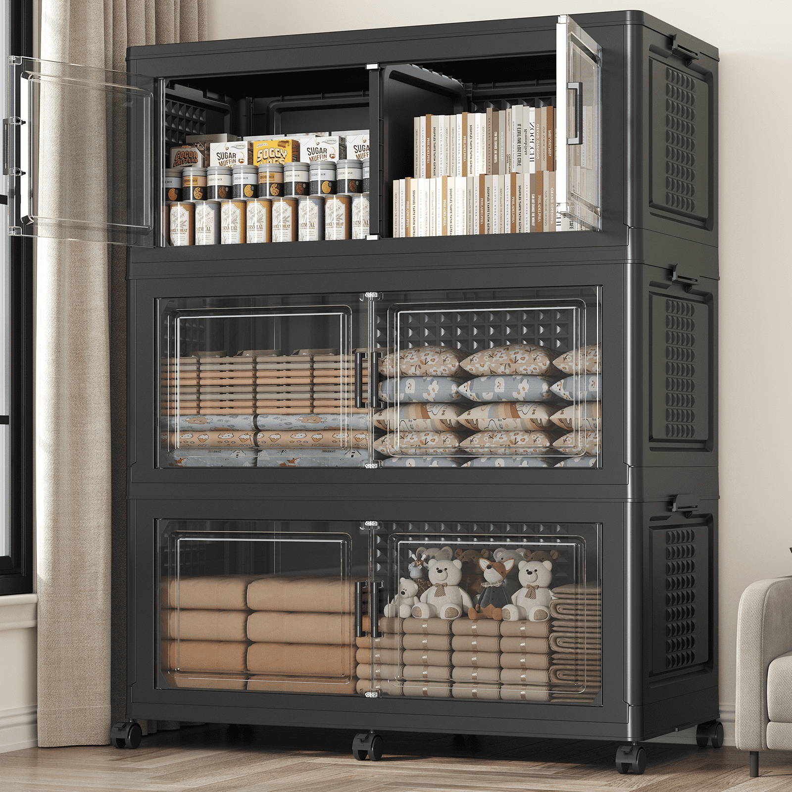 Fangtueh 150GAL Storage Bins with Lid and Wheels, Stackable Closet ...