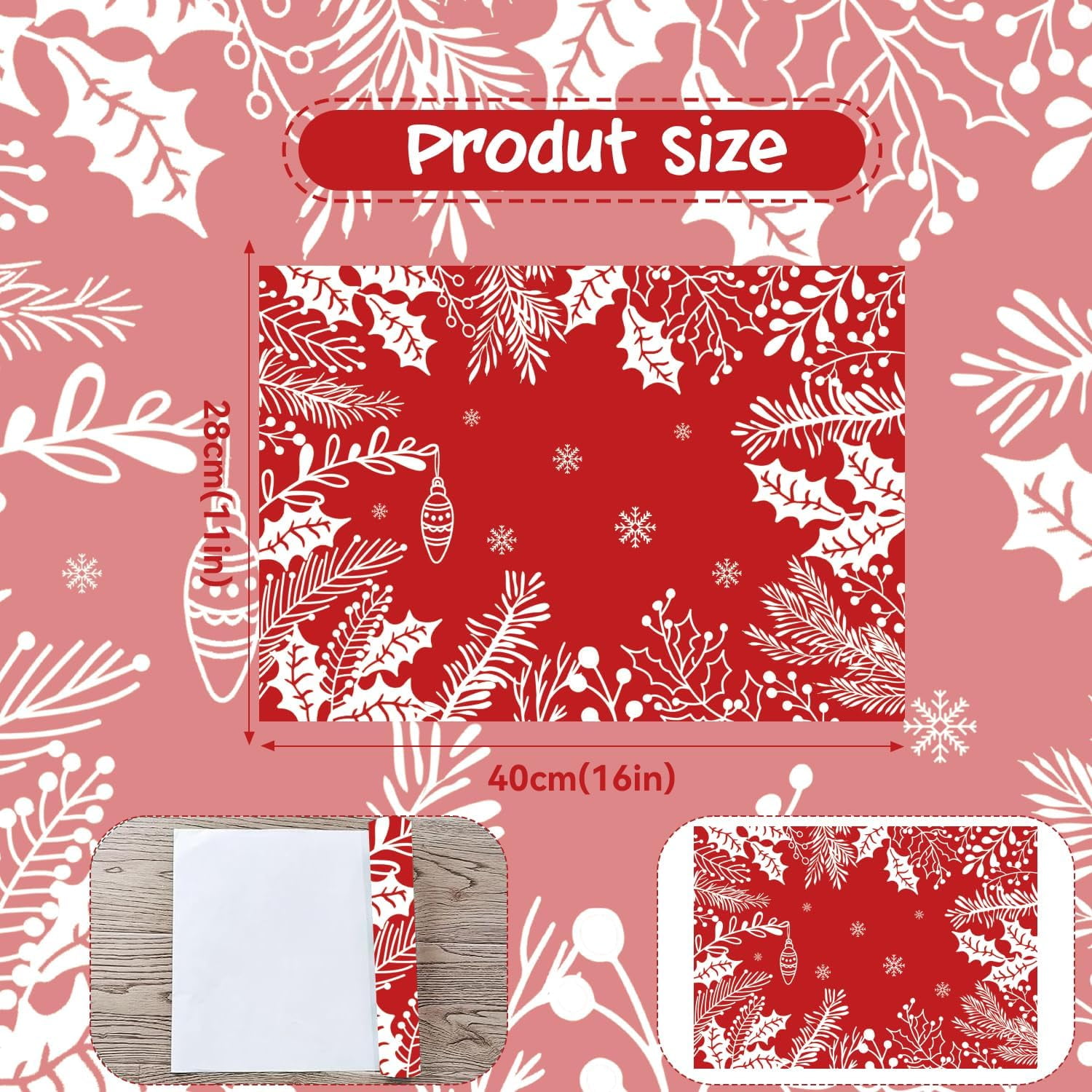 Fanhua50 Pack Christmas Paper Placemats Winter Leaves Berry Dining — free download
