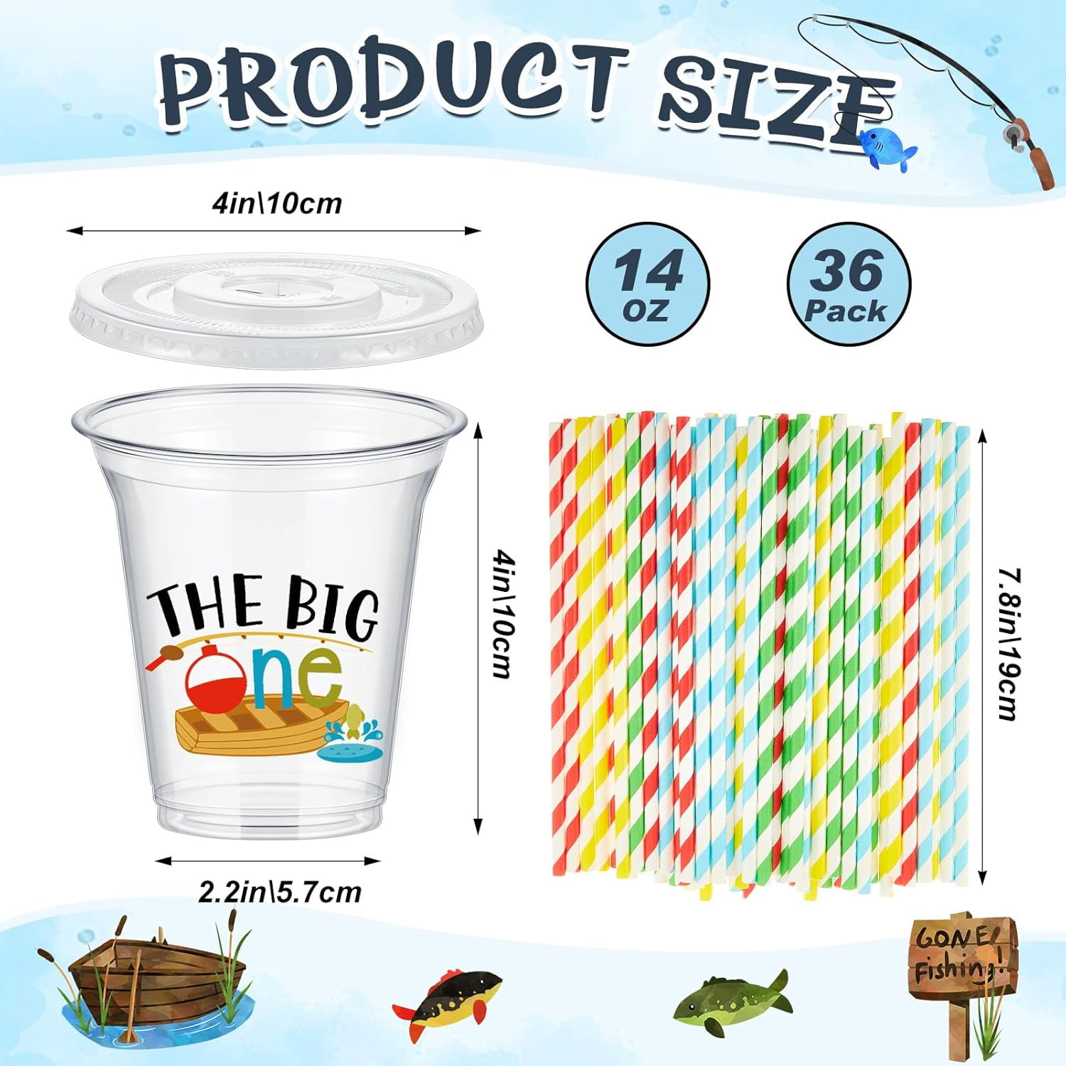 60-Pack Train Themed Disposable Cups - 14oz Clear Plastic Cups With Lids & Paper Straws