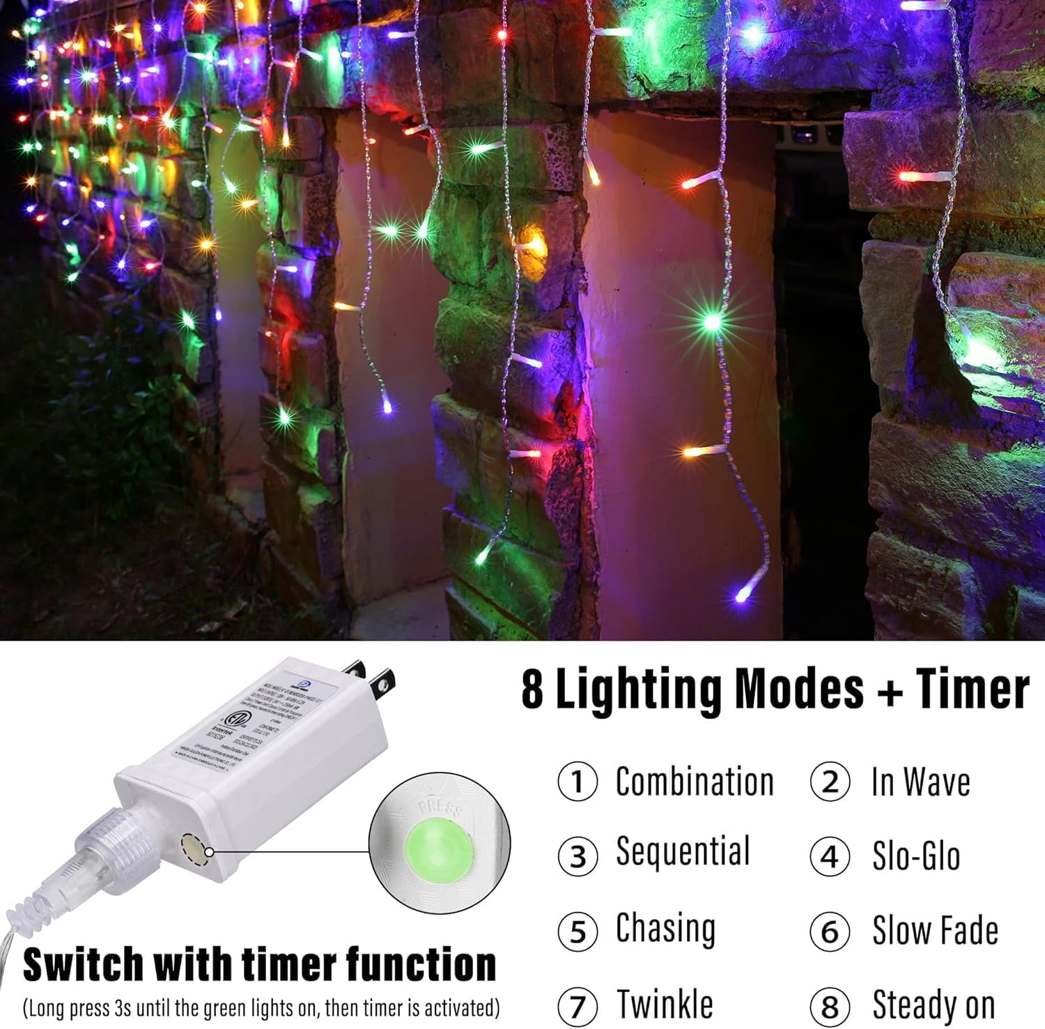 Fanhua-Christmas Icicle Lights - 65FT String Lights Outdoor Waterproof ...