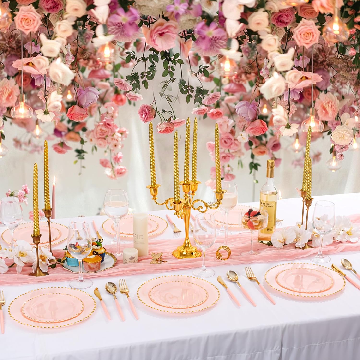 Fanhua-Supernal 102Pcs Pink Plastic Silverware, Gold Disposable ...
