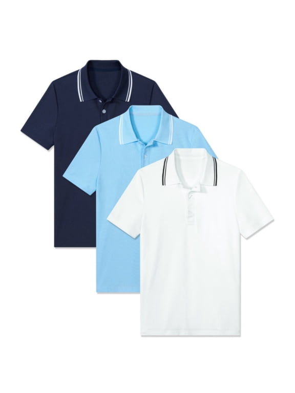 3 Pack Boys' Short Sleeve Polo Shirt School Uniform Pique Polo Shirt Athletic Golf Shirt(6-14)