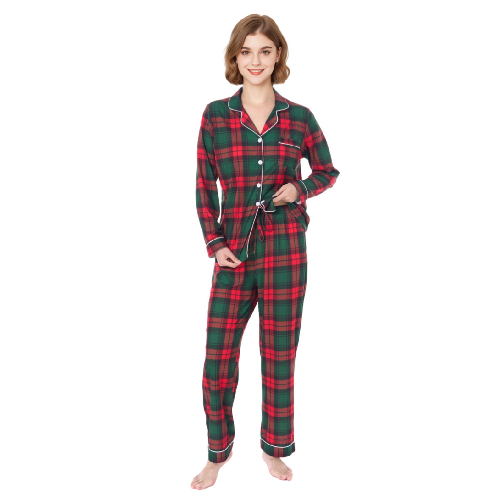 Demegimi Pigiami Due Pezzi Uomo a Quadri Pigiama Invernale Uomo con Maniche Lunghe e Pantaloni Biancheria Invernale da Notte con Scollo a V