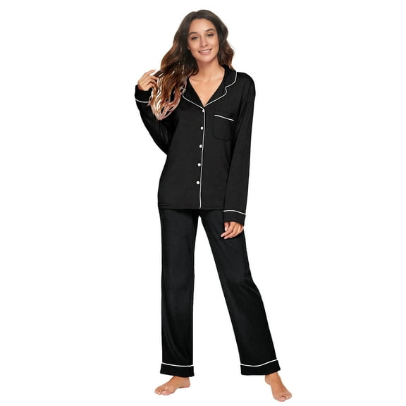 Fanient Pajamas Set for Women Button Up Sleepwear Long-Sleeve Shirt and Pajama Pant Lounge Sets Plaid Pjs Set