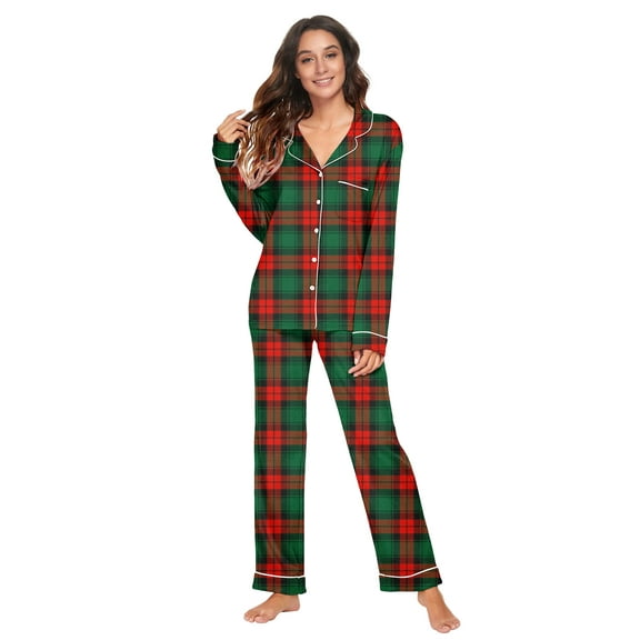 Fanient Pajamas Set for Women Button Up Sleepwear Long-Sleeve Shirt and Pajama Pant Lounge Sets Plaid Pjs Set