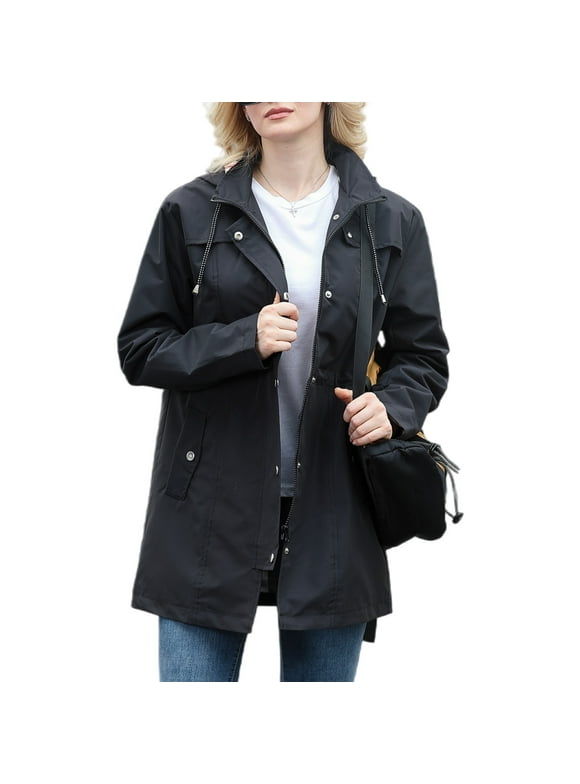 Women's Waterproof Rain Jacket Lightweight Windbreaker Jacket Long Hooded Rain Coats Trench Coat for Women