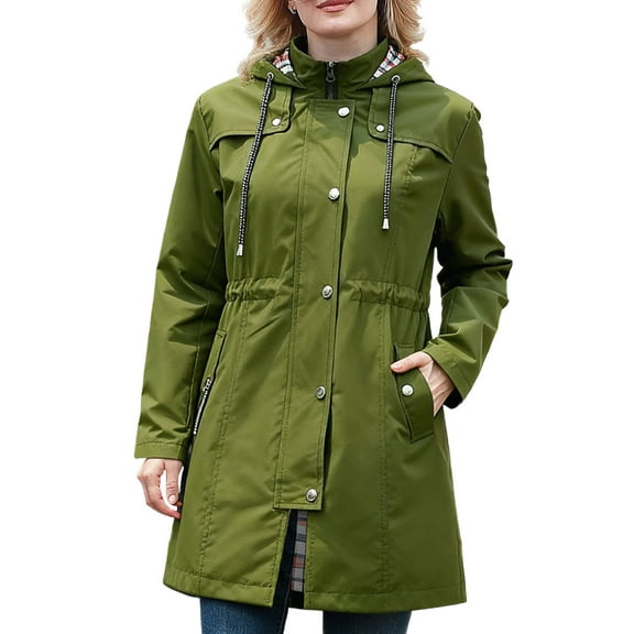 Fanient Women's Waterproof Rain Jacket Lightweight Windbreaker Jacket Long Hooded Rain Coats Trench Coat for Women