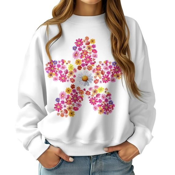 Fanient Womens Casual Fleece Sweatshirts Graphic Floral Hoodies Women Crewneck Pullover Tops Fall/Winter Fashion Clothes
