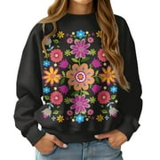 FANIENT Womens Casual Fleece Sweatshirts Graphic Floral Hoodies Women Crewneck Pullover Tops Fall/Winter Fashion Clothes