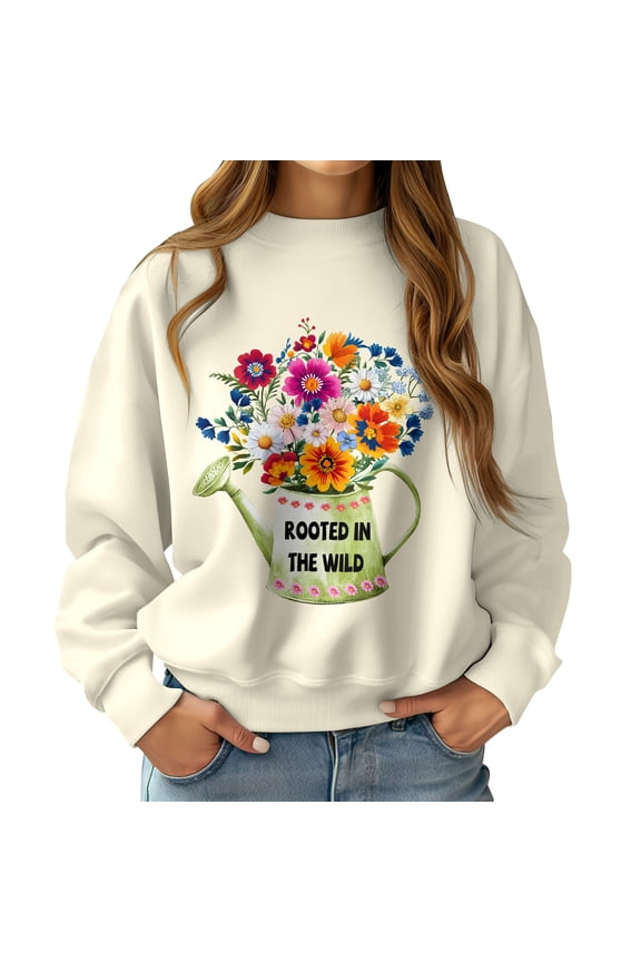 Womens Casual Fleece Sweatshirts Graphic Floral Hoodies Women Crewneck Pullover Tops Fall/Winter Fashion Clothes