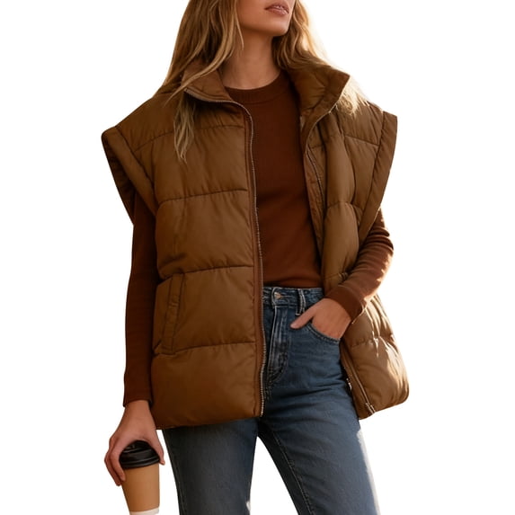 Fanient Womens Oversized Puffer Vest Sleeveless Zip Up Padded Jacket Vest Lightweight Winter Coat Outwear