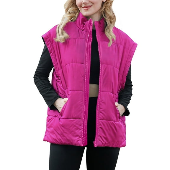 Fanient Womens Oversized Puffer Vest Sleeveless Zip Up Padded Jacket Vest Lightweight Winter Coat Outwear