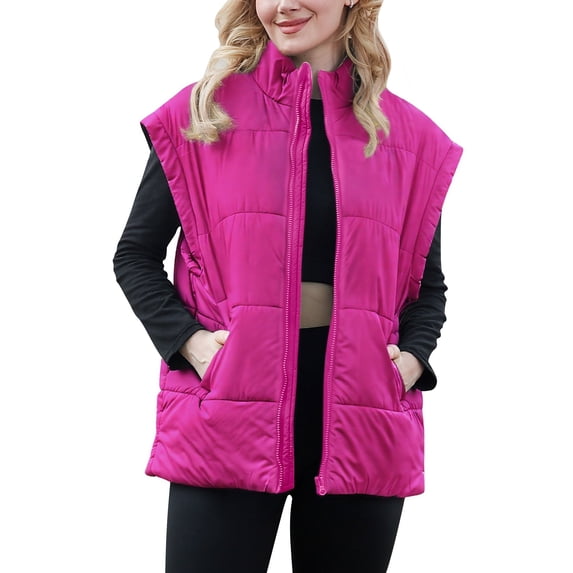 Fanient Womens Oversized Puffer Vest Sleeveless Zip Up Padded Jacket Vest Lightweight Winter Coat Outwear