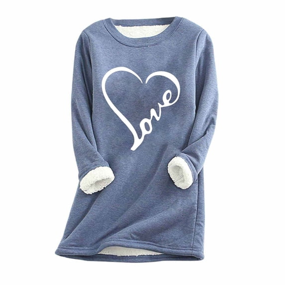 Fanixng Women's Day Deals Women Round Neck Fleece Pullover Tops Solid Long Sleeve Sherpa Lined Casual Warm Loungewear Sweatshirt