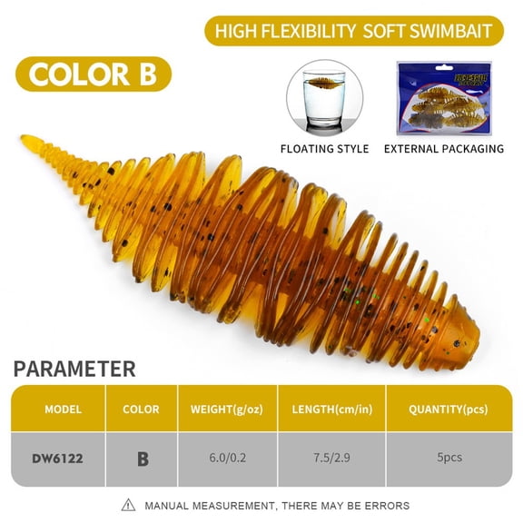 Fankenuo Floating Worm Soft Bait - 5pcs/Pack for Bass Fishing Color B One to five bags