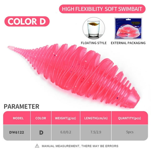 Fankenuo Floating Worm Soft Bait - 5pcs/Pack for Bass Fishing Color D One to five bags