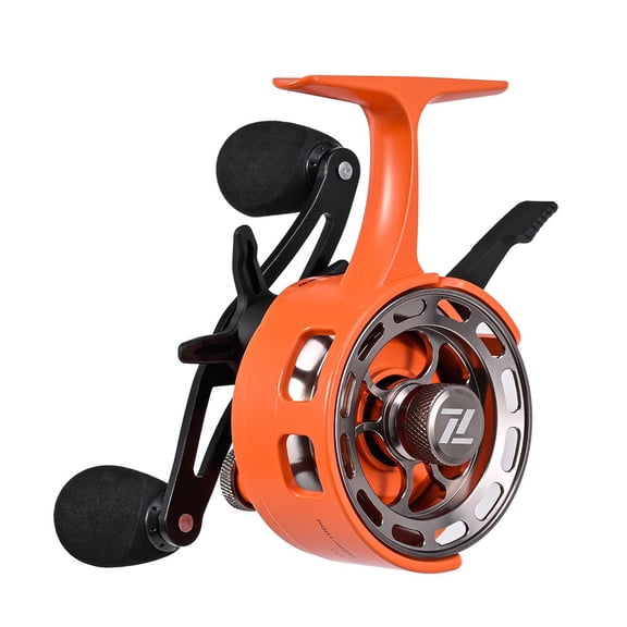 Fankenuo Ice Fishing Reel Large Spool Diameter 3+1 Metal Spool Coil Smooth Bait Orange left hand
