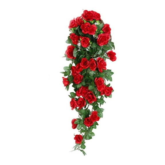 Fankenuo Lifelike Artificial Rose Vine: Stunning Wall Hanging Decor for Home & Events! deep red