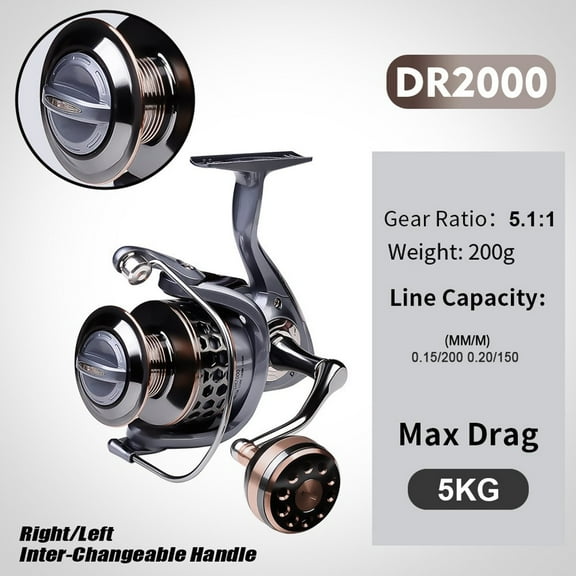 Fankenuo Outdoor Fishing DR Series Fishing Reel - Front Drag, 3BB, Max Drag for Force 5-10kg 2000