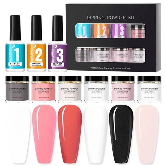 Fankiway Dipping Powder Liquid Set, for Dip Powder Nail Kit No Need Curing Strengthen for Nail Salon Beginners Finger Nail Art Gift Women