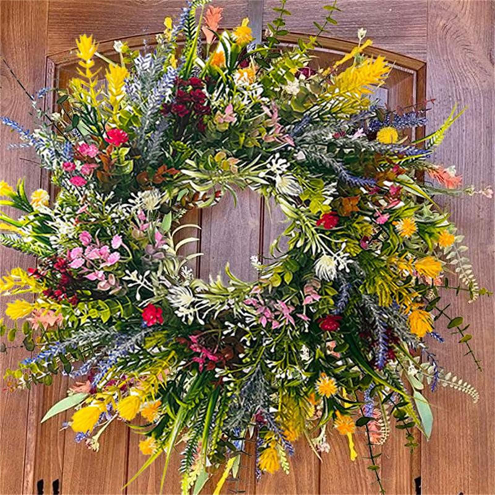 Fankiway Home Decor Spring Wreath On The Outdoor Front Door Welcomes Summer Flowers, Weather Proof Green Year-round Wreath, Home, Rural Outdoor Interior Decoration Home Decor Gifts - image 1 of 5