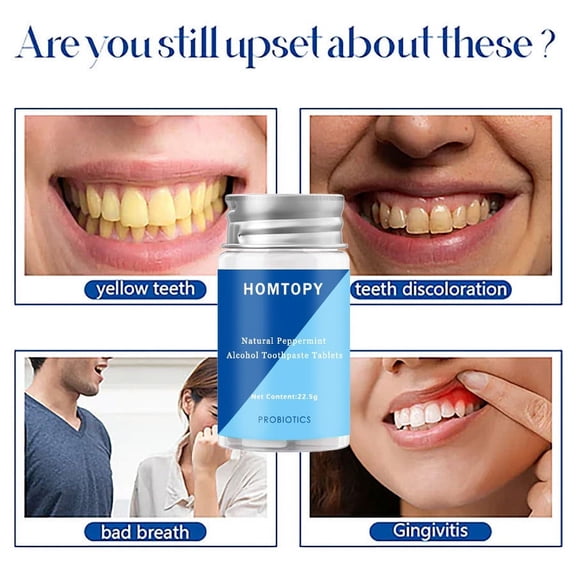 Fankiway Peppermint Toothpaste Tablets Mint Solid Toothpaste Tablets Mouthwash Chew Clean Tooth Tablets