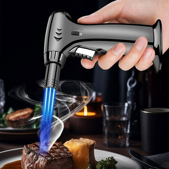 Fankiway Scorch Torch Lighter, Windproof Straight Torch Blue Flame Lighter Butane Torch Turbine Torcher Inflatable Gas Windproof Lighter Refillable Butane Lighter For Outdoor BBQ Baking