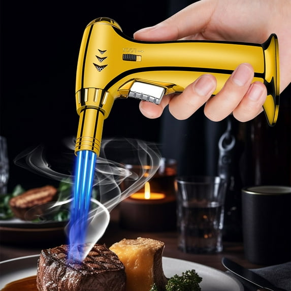 Fankiway Scorch Torch Lighter, Windproof Straight Torch Blue Flame Lighter Butane Torch Turbine Torcher Inflatable Gas Windproof Lighter Refillable Butane Lighter For Outdoor BBQ Baking
