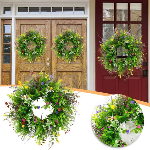 Fankiway Spring Wreaths for Front Door Welcomes Summer Flowers, Weather Proof Green Year-round Wreath, Home, Rural Outdoor Interior Decoration Home Decor Gifts