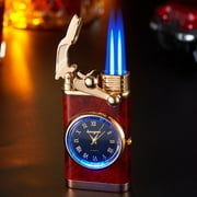 Fankiway Summer Saving Double Fire Switching Lighter with Quartz Watch Metal Inflatable Windproof Blue Flame Lighter Fashion Gift