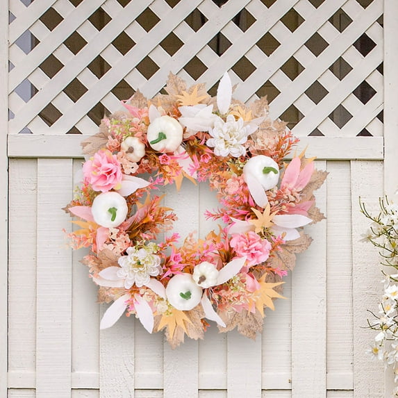 Fankiway Summer Wreaths for Front Door, Summer Door Wreath, Home Garden Decor, Summer Scent Symbol, Dreamy Pink and White Garland