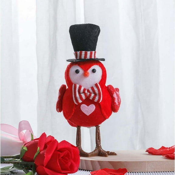 Fankiway Valentine‘s Day Glowing Birds, Cute Plush Birds Doll with Knitted Hat & Scarf, Romantic Love Inseparable Birds, Valentine's Day Gifts, Small Night Light Home Ornaments for Windows Table