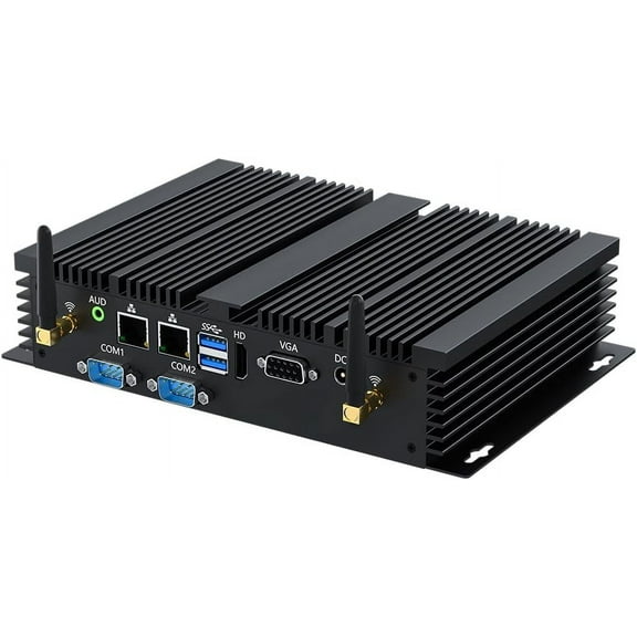 Fanless Mini Industrial PC, Desktop Computer Core i3-5005U Windows 10 Pro, 8GB RAM 512GB SSD, 2xNICs, 2*COM RS232, 4xUSB3.0, Dula-Band WiFi, HDMI/VGA Ports, Gigabit LAN, Auto Power On