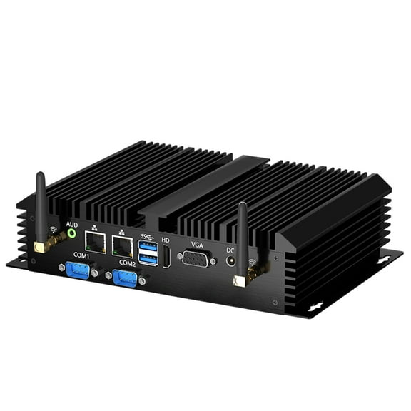 Fanless Mini Industrial PC, Desktop Computer Core i5-4200U Windows 10 Pro, 8GB RAM 256GB SSD, 2xNICs, 2*COM RS232, 4xUSB3.0, Dula-Band WiFi, HDMI/VGA Ports, Gigabit LAN, Auto Power On