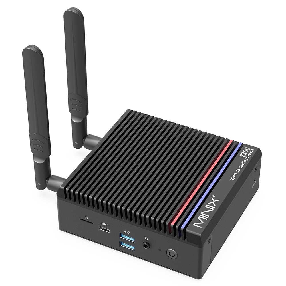 Fanless Mini PC – Premium Processor, 4/8/16GB DDR4 RAM, 128/256/512GB M.2 PCIe SSD, 4K@60Hz Dual Display, Wi-Fi 6 & Bluetooth 5.2 MINIX Z300-0dB