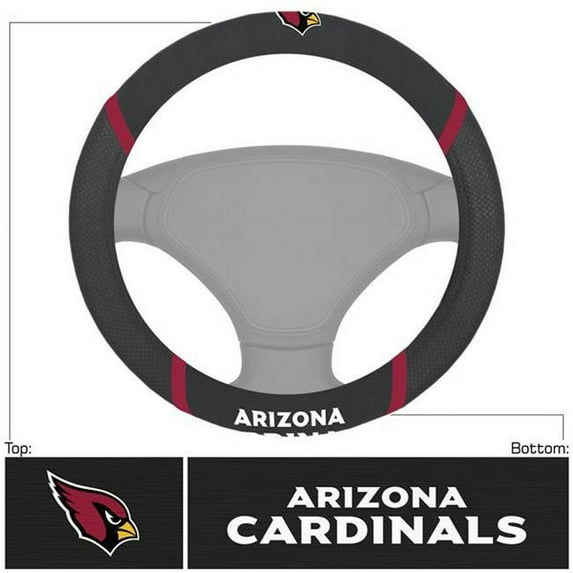 Arizona Cardinals Steering Wheel Cover Premium Black Embroidered 15 Inch