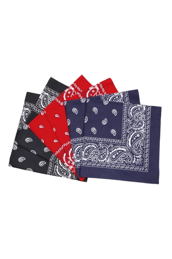 Paisley Cowboy Bandanas 6 Pack 27x27 inches Large Thick Cotton handkerchiefs for Men Women Mixed colors