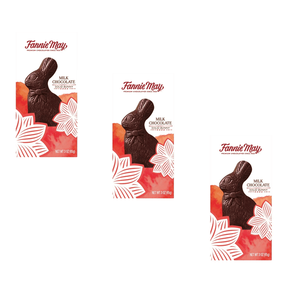 Fannie May Chocolate Easter Bunny Solid Milk Chocolate 3oz 3 Pieces