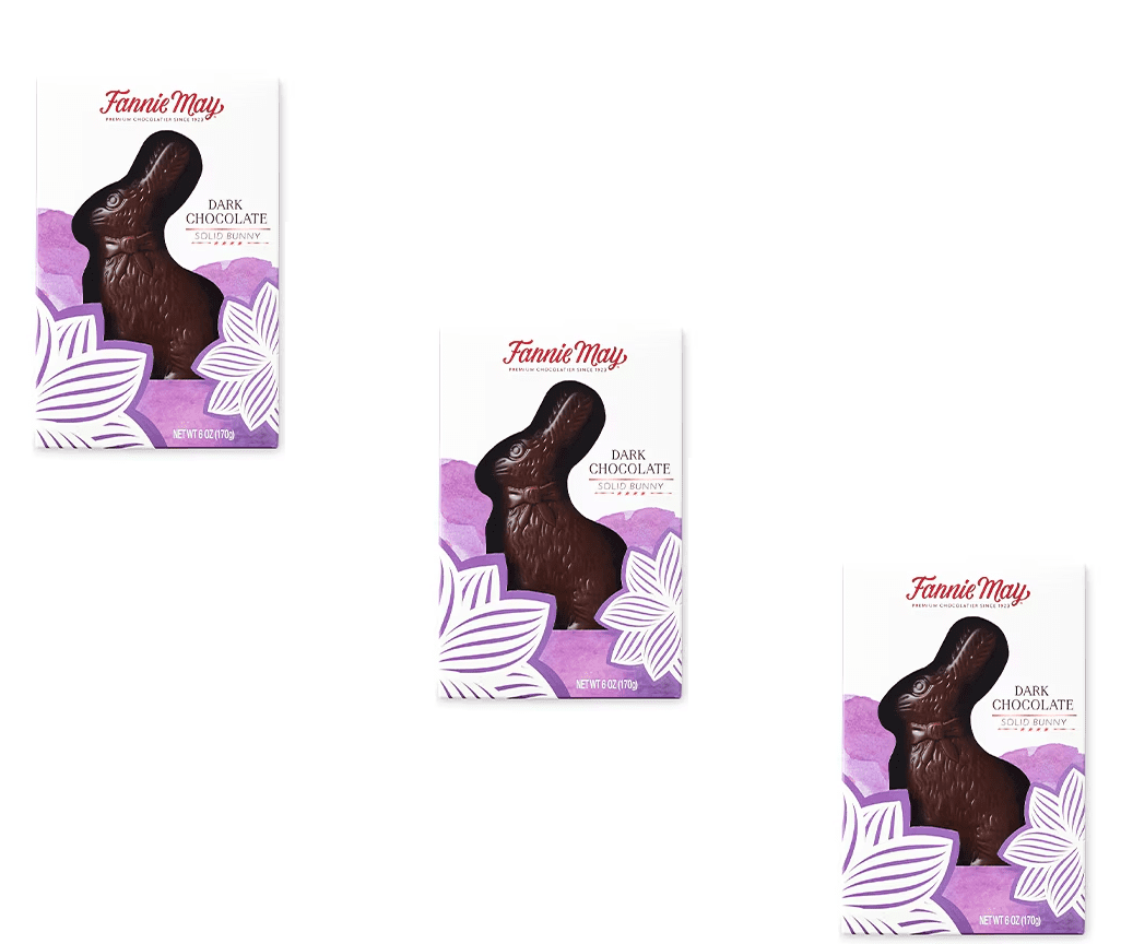 Fannie May Dark Chocolate Solid Bunny 6oz 3 pieces Large Easter Basket