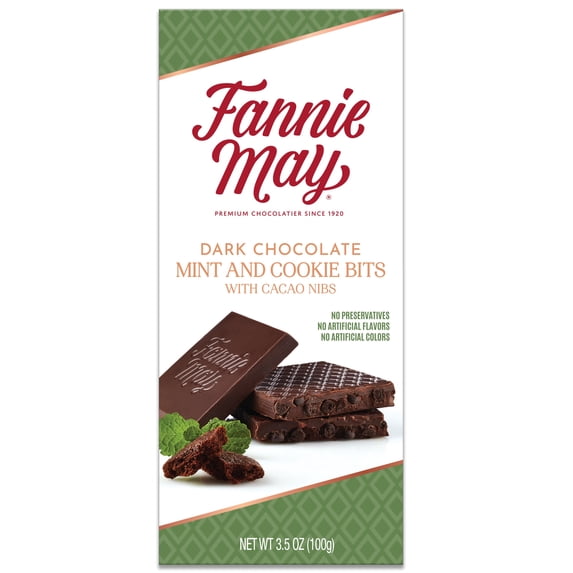 Fannie May Dark Chocolate Mint Tablet with Cookie Bits, Rich and Decadent Flavor in a Spectacular 3.5 oz Premium Chocolate Bar