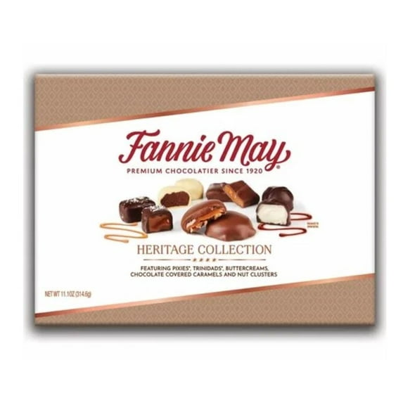 Fannie May Heritage Assortment - 11 OZ Premium Assorted Milk and Dark Chocolates Pixies, Trinidads, Buttercreams, Chocolate Covered Caramels and Nut Clusters New Colonial Assortment