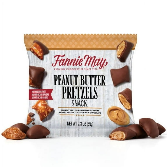 Fannie May, Milk Chocolate Candy, Peanut Butter Pretzel Snacks, Gifts for Mom, 2.3 oz Gift Bag