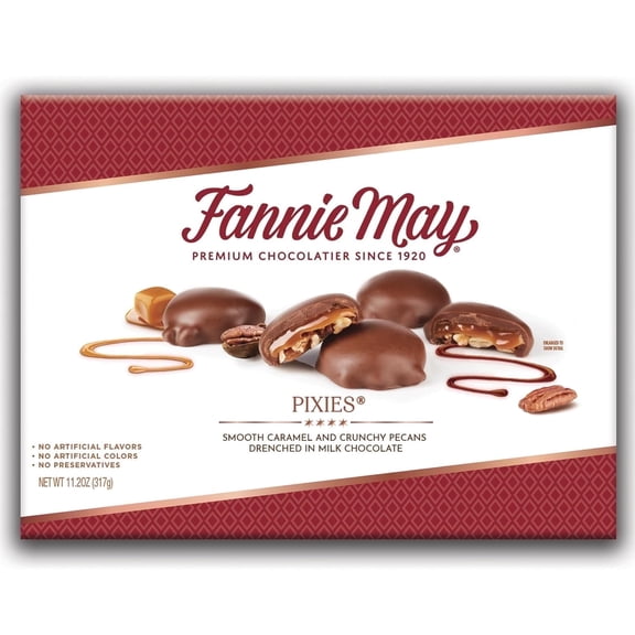 FANNIE MAY Milk Chocolate Pixies with Caramel and Pecans 11.2oz Box G317