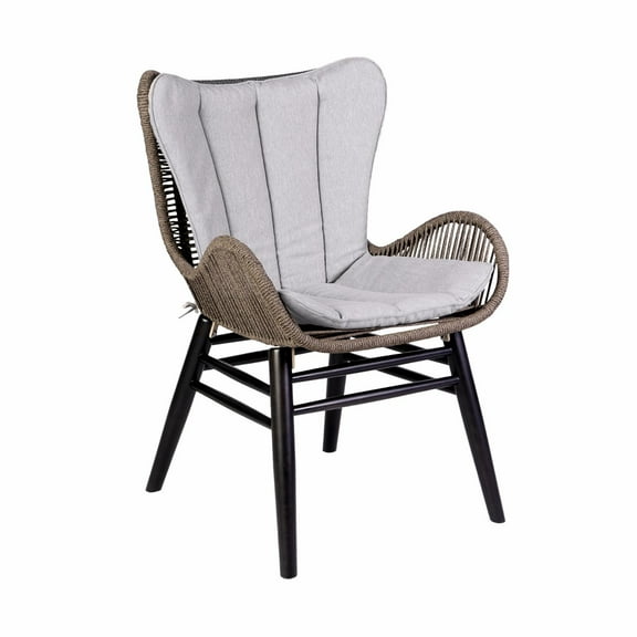 Fanny Outdoor Patio Dining Chair in Light Eucalyptus Wood and Charcoal Rope